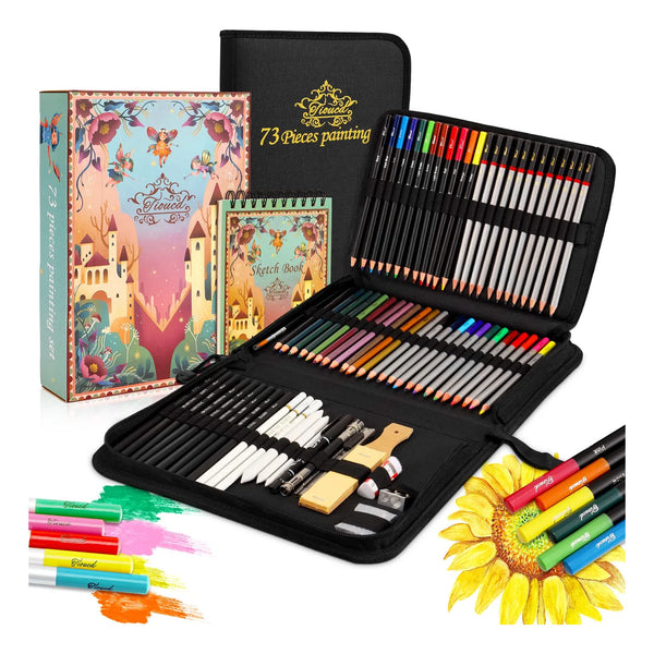 Kit De Dibujo Profesional 73 Piezas Con Lápices Grafito Carboncillo Y Más