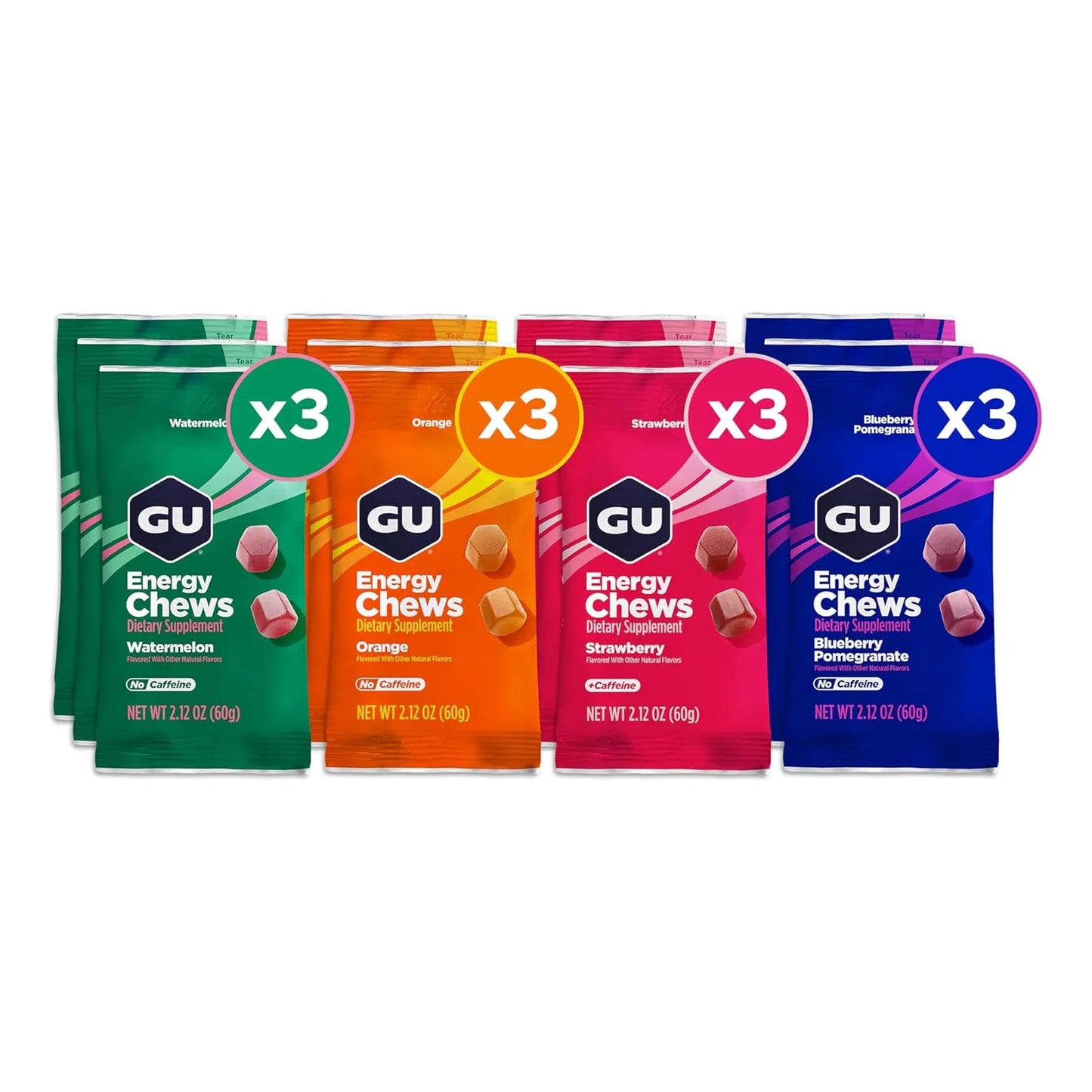 Gomitas Energéticas Con Electrolitos GU Energy Chews 12 Bolsas Sabores Variados