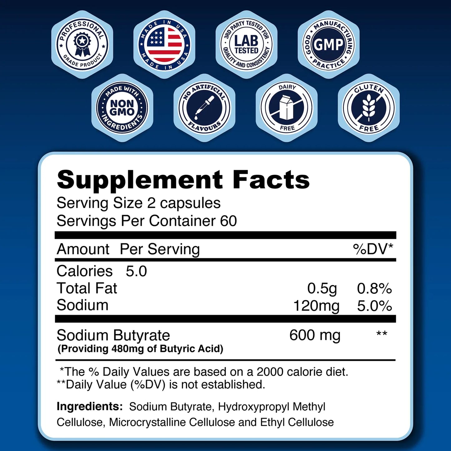 Butirato De Sodio 120 Cápsulas 300 Mg Liberación Prolongada