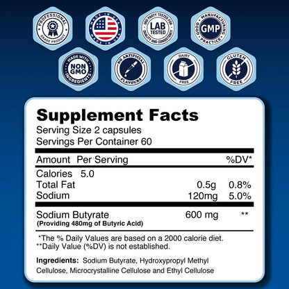Butirato De Sodio 120 Cápsulas 300 Mg Liberación Prolongada
