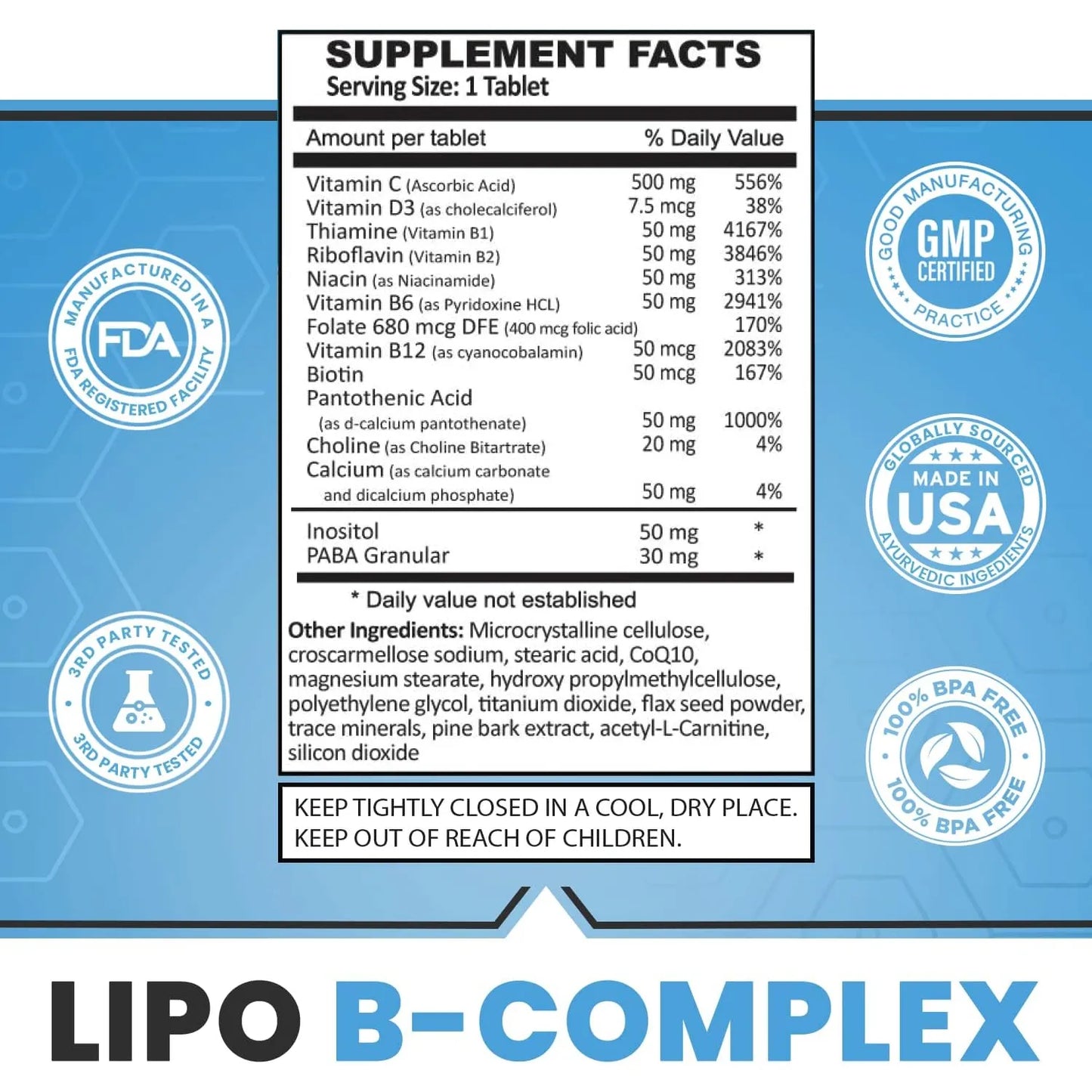 Tabletas Lipo B-Complex Energía Y Metabolismo 120 Tab Vitamina B12 Colina