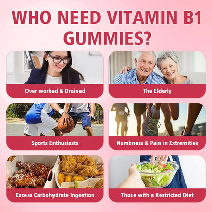 Gomitas De Vitamina B1 500 Mg Con Magnesio Para Energía Y Sistema Nervioso