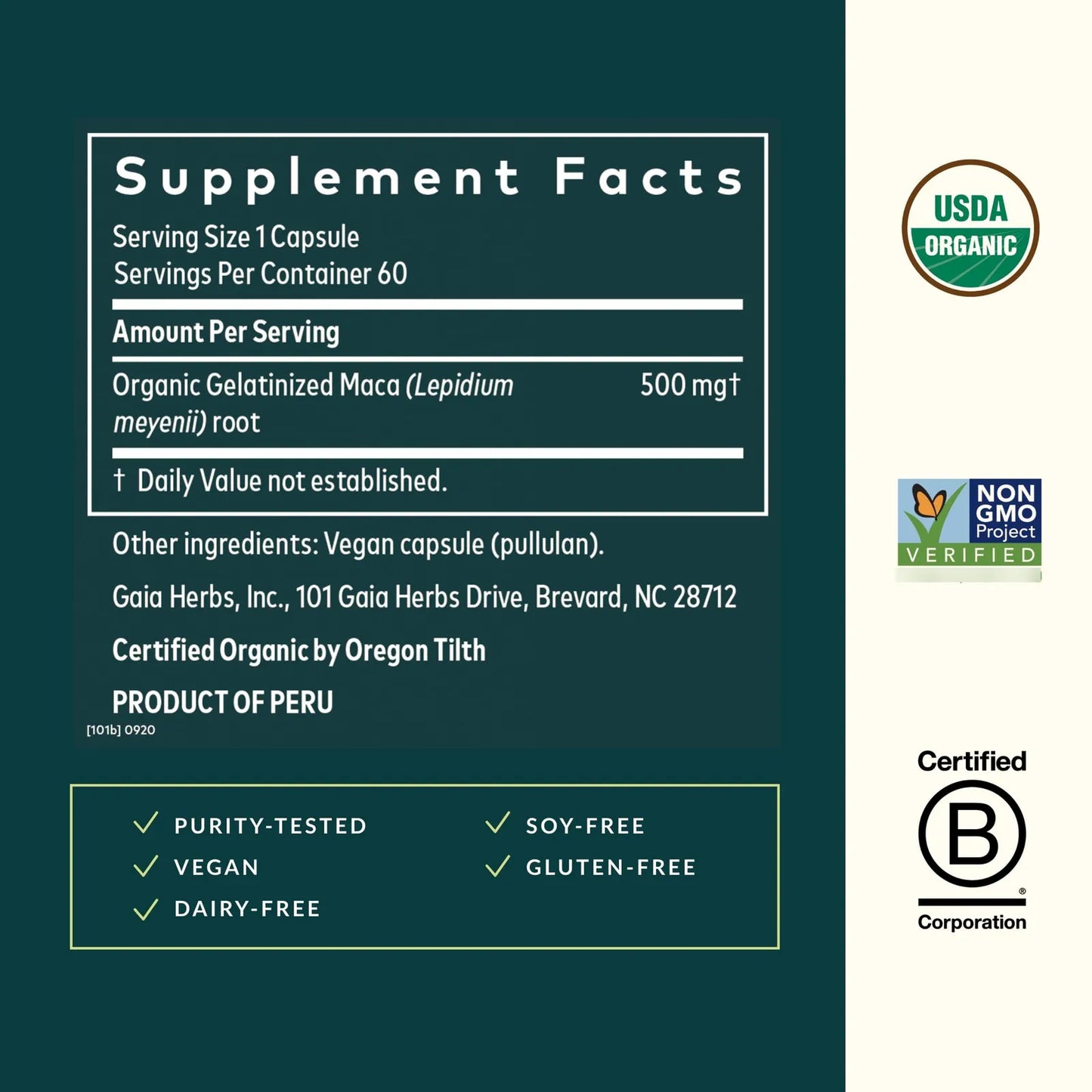 Raiz De Maca Organica Energia Natural Sin Cafeina 60 Capsulas Veganas