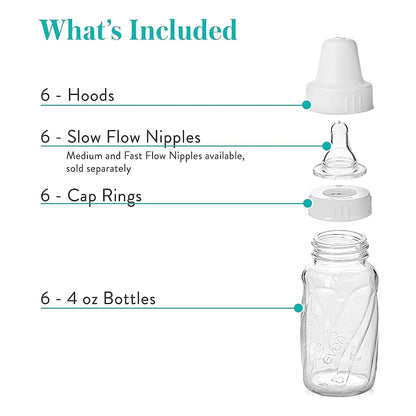 Set De 6 Botellas De Vidrio Evenflo 4oz Twist Libres De BPA Y Ecoamigables