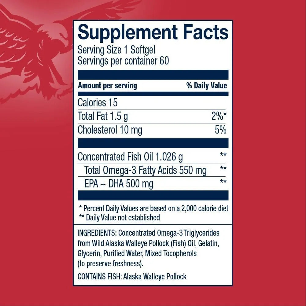 Aceite De Pescado Omega 3 Trigliceridos AmerOmega Salud Cardíaca 550 Mg Por Capsula