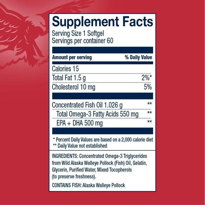 Aceite De Pescado Omega 3 Trigliceridos AmerOmega Salud Cardíaca 550 Mg Por Capsula
