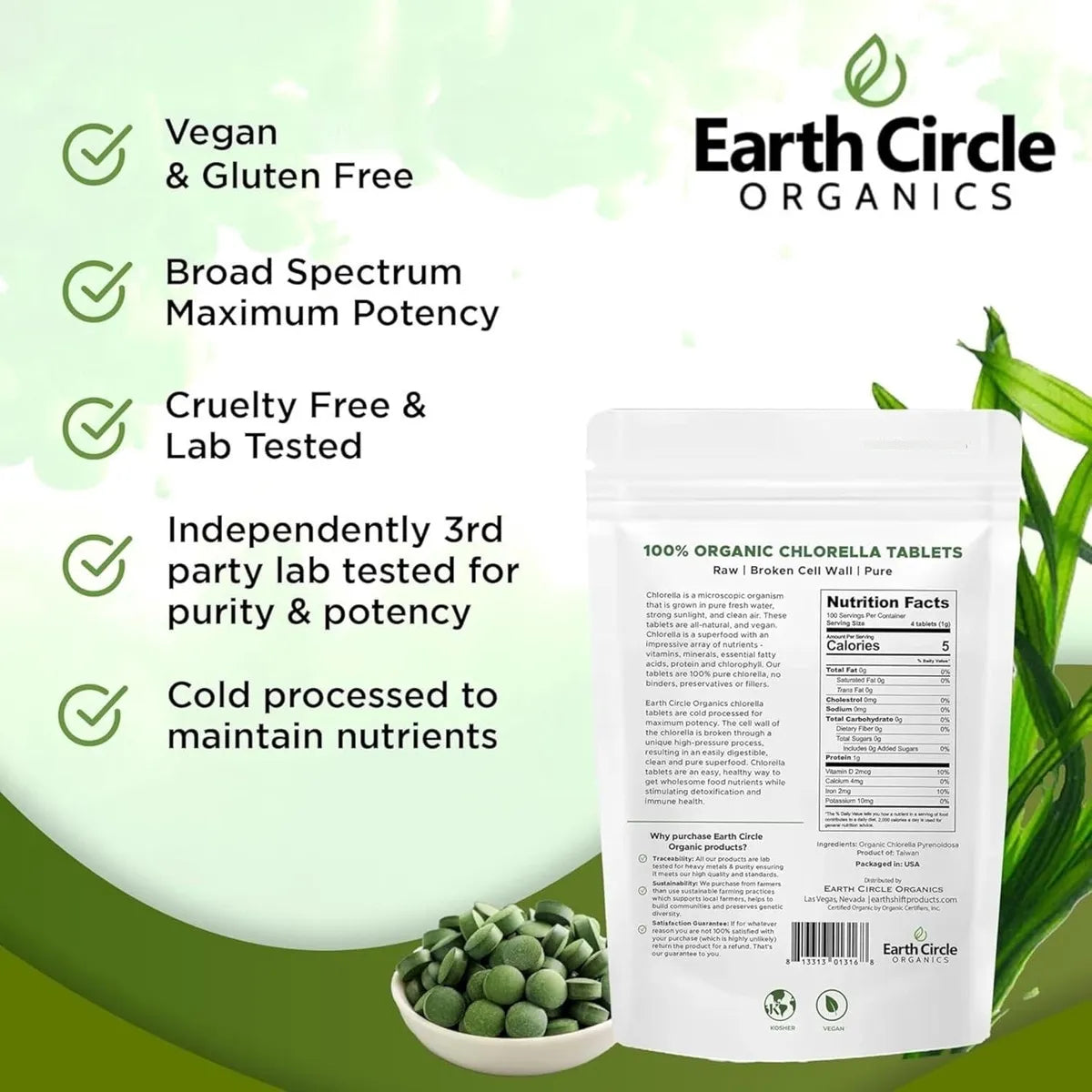 Tabletas De Chlorella Alta Potencia Clorofila Natural Superalimento Vegano
