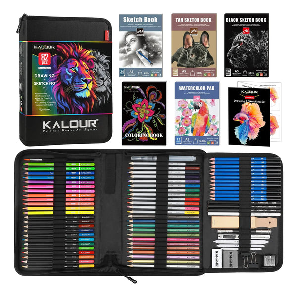 Juego De Arte Profesional 82 Piezas Lápices Metálicos Acuarela Y Más