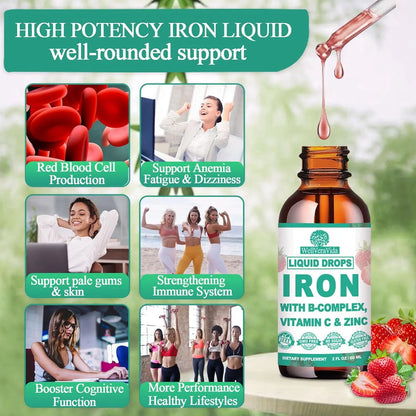 Suplemento De Hierro Liquido Con Vitamina C Y Complejo B Gotas Veganas Sabor Fresa