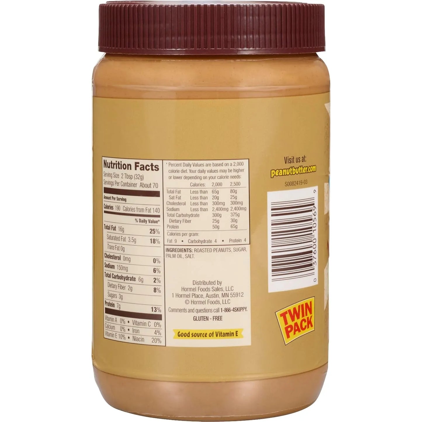 Mantequilla De Maní Natural Cremosa SKIPPY 1.13 Kg Sin Conservantes Ni Gluten