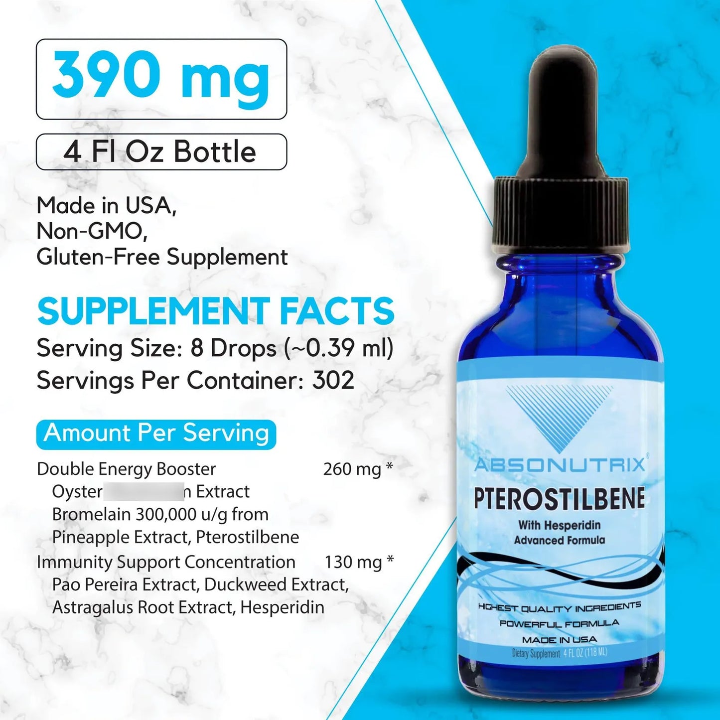 Absonutrix Pterostilbeno Con Hesperidina 390 Mg Liquido 4 Onzas 300 Porciones