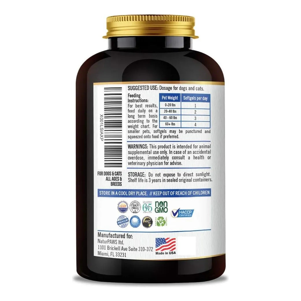 Aceite De Pescado Omega 3 Para Mascotas 1000 Mg Dha Epa Piel Brillante Y Articulaciones Fuertes