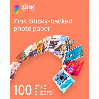 Papel Adhesivo Fotográfico ZINK 2x3 Pulgadas 100 Hojas Para Impresoras IVY