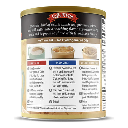Caffe Dvita Te Chai Latte Mix Con Leche Especias 1 Lb Mezcla Premium Sin Gluten