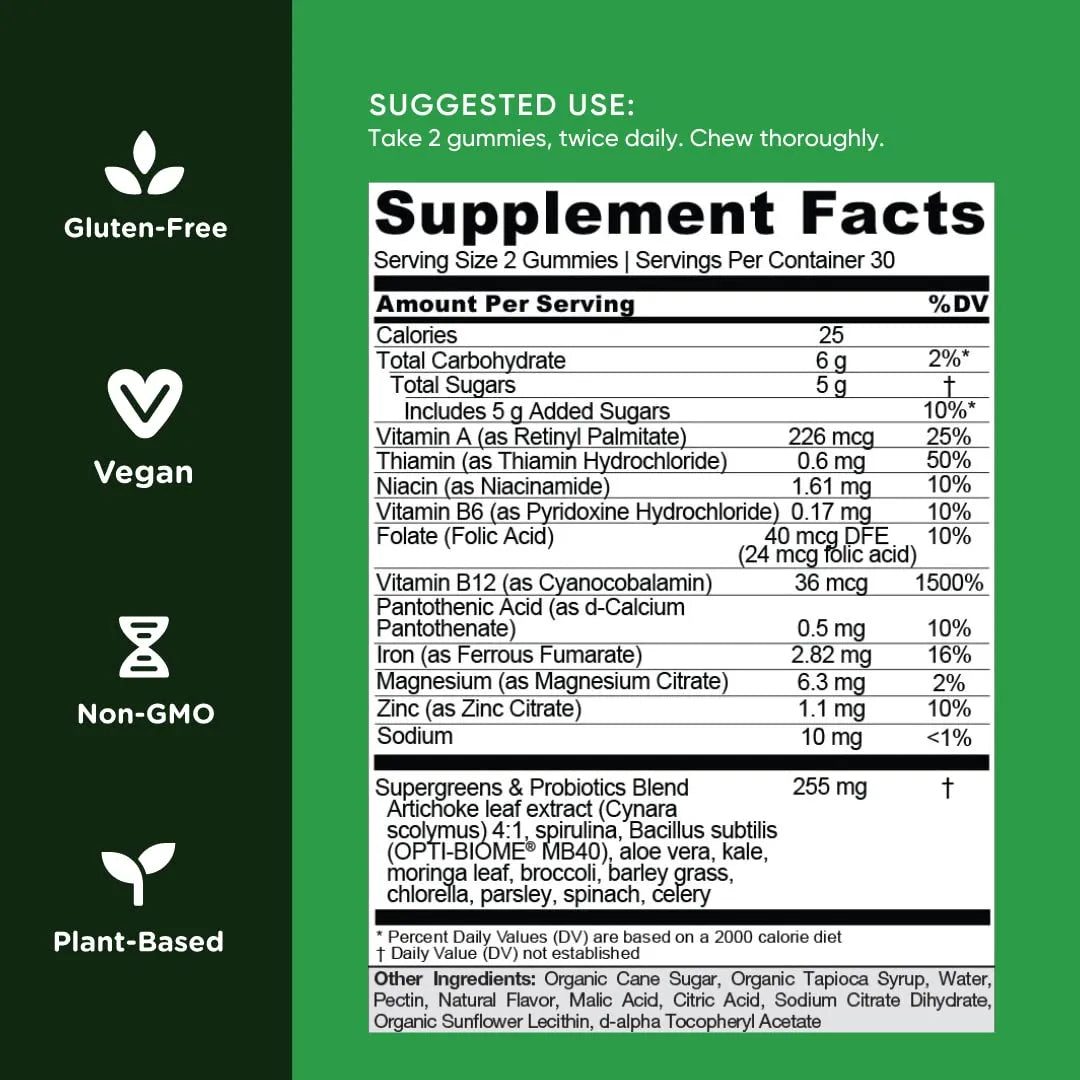 Gomitas Supergreens Vitaminas Minerales 300 Unidades Vegano Sin Gluten