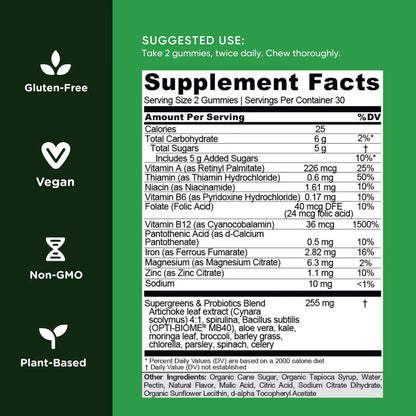 Gomitas Supergreens Vitaminas Minerales 300 Unidades Vegano Sin Gluten