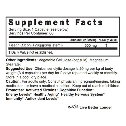 Fisetina 500mg 60 Capsulas Activador Senolitico Antioxidante Natures Fusions