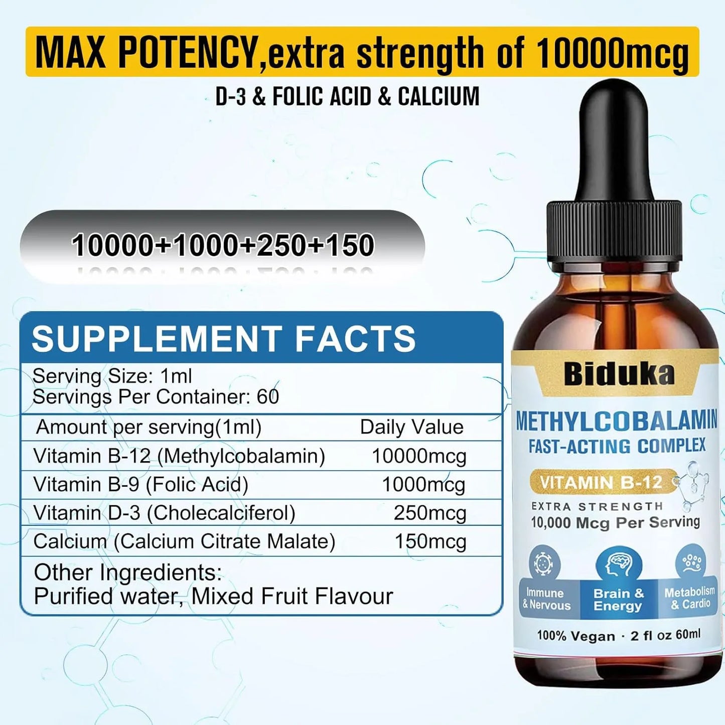 Gotas Líquidas Sublinguales Vitamina B12 10000 Mcg Con D3 Y B9 Energía Y Salud