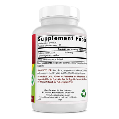 Prebióticos XOS Fibra 1400mg 120 Cápsulas Vegetales Mejora Tu Salud Digestiva