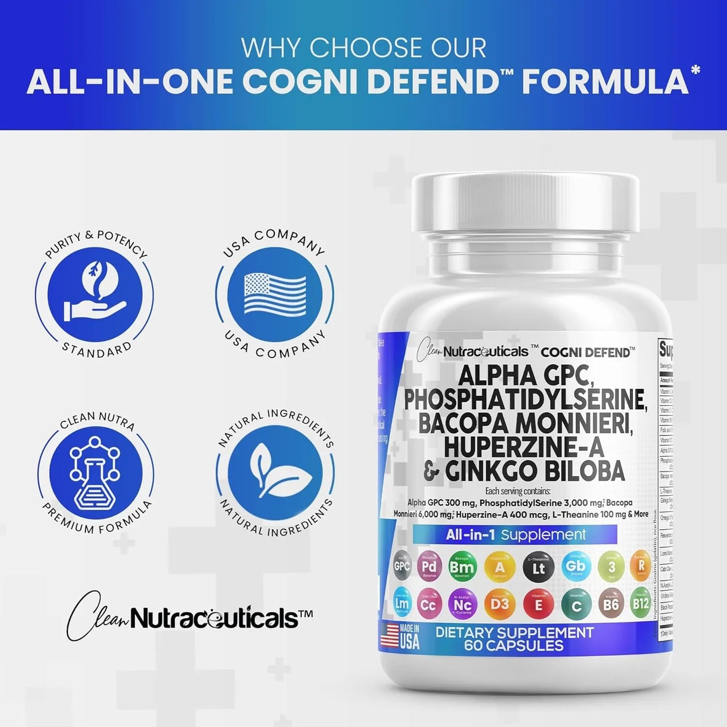 Suplemento Alpha Gpc Fosfatidilserina Bacopa Ginkgo Biloba Potencia Tu Memoria Y Concentracion