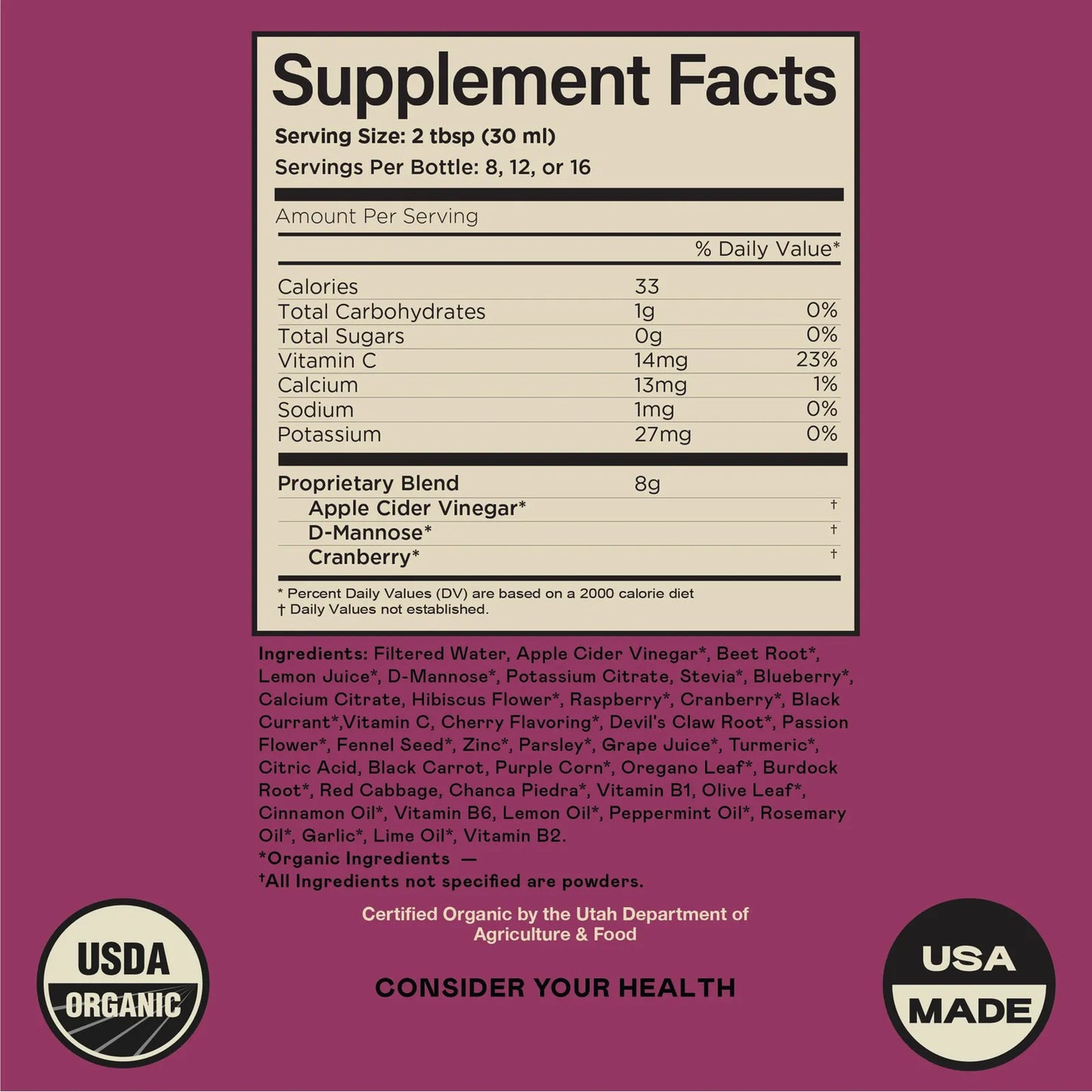 Suplemento Liquido Salud Urinaria Con Arandano Organico Y D Manosa 355ml