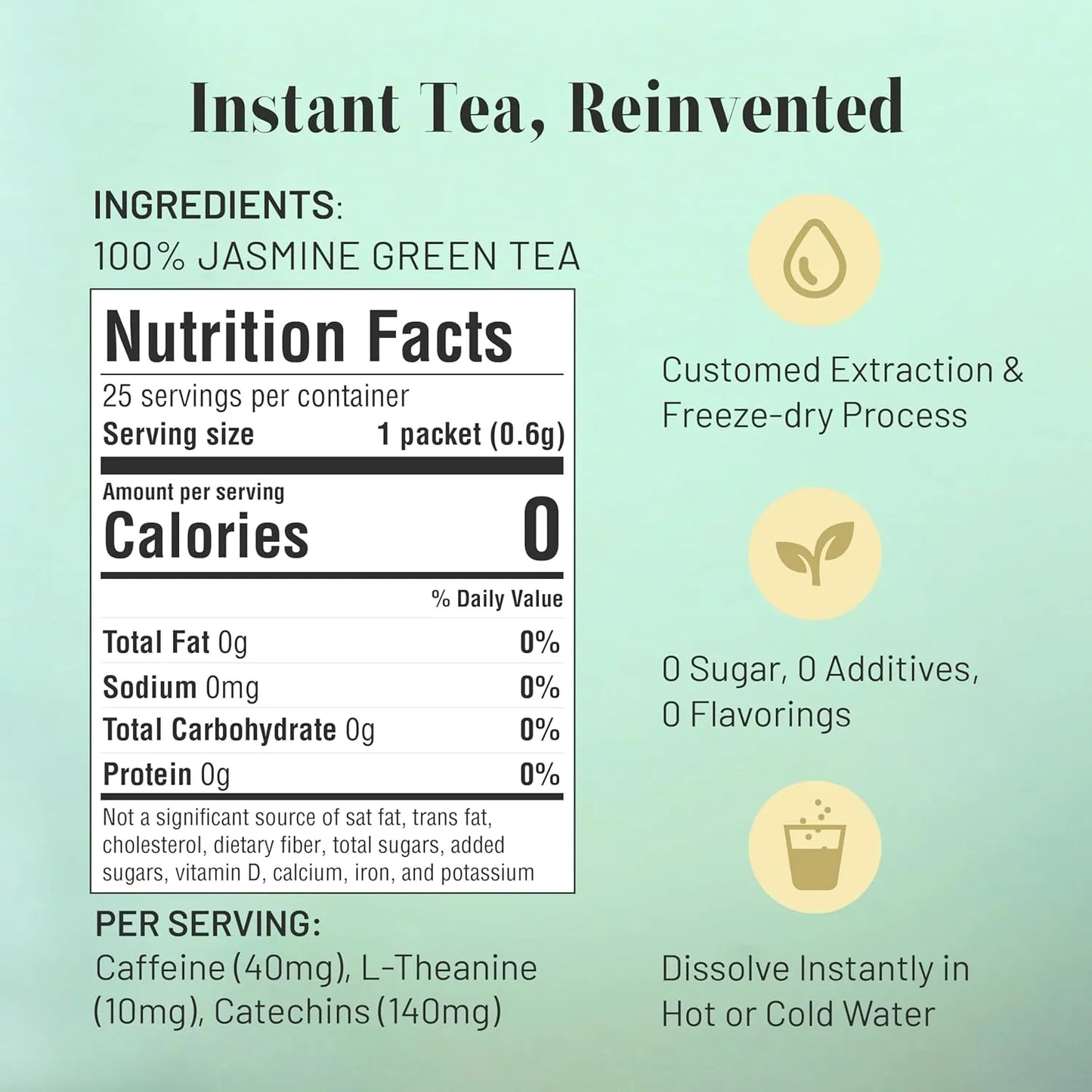 Té Instantáneo De Jazmín En Polvo Sin Azúcar 25 Paquetes Individuales