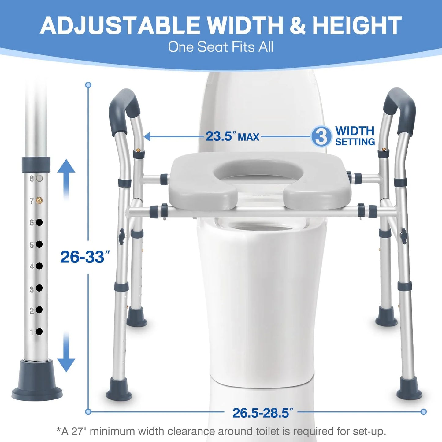 Asiento De Inodoro Elevado Ajustable Con Asas Y Barras De Apoyo Para Mayor Comodidad Y Seguridad