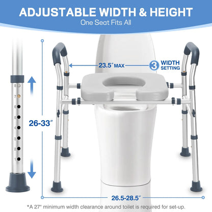 Asiento De Inodoro Elevado Ajustable Con Asas Y Barras De Apoyo Para Mayor Comodidad Y Seguridad