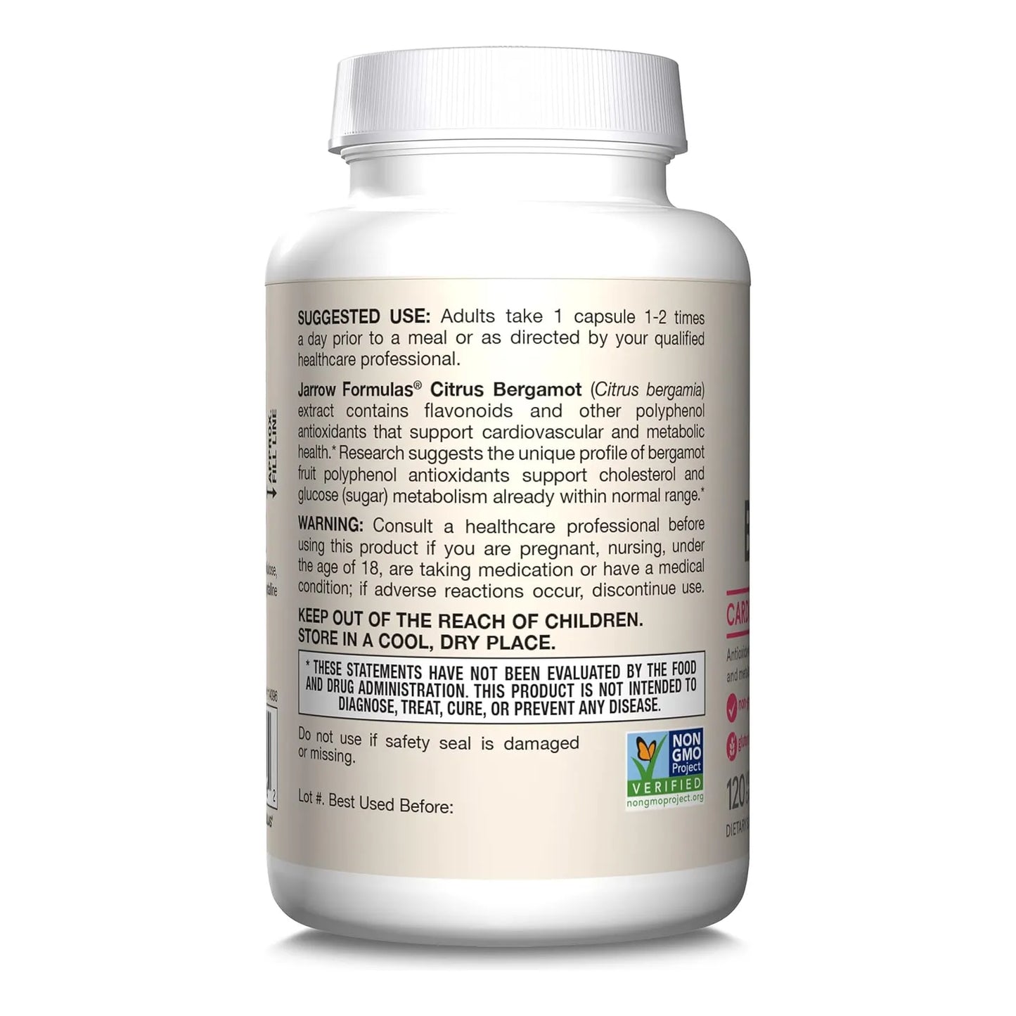 Jarrow Formulas Bergamota Citrica 500 Mg 120 Caps Suplemento Cardiovascular Y Metabolico