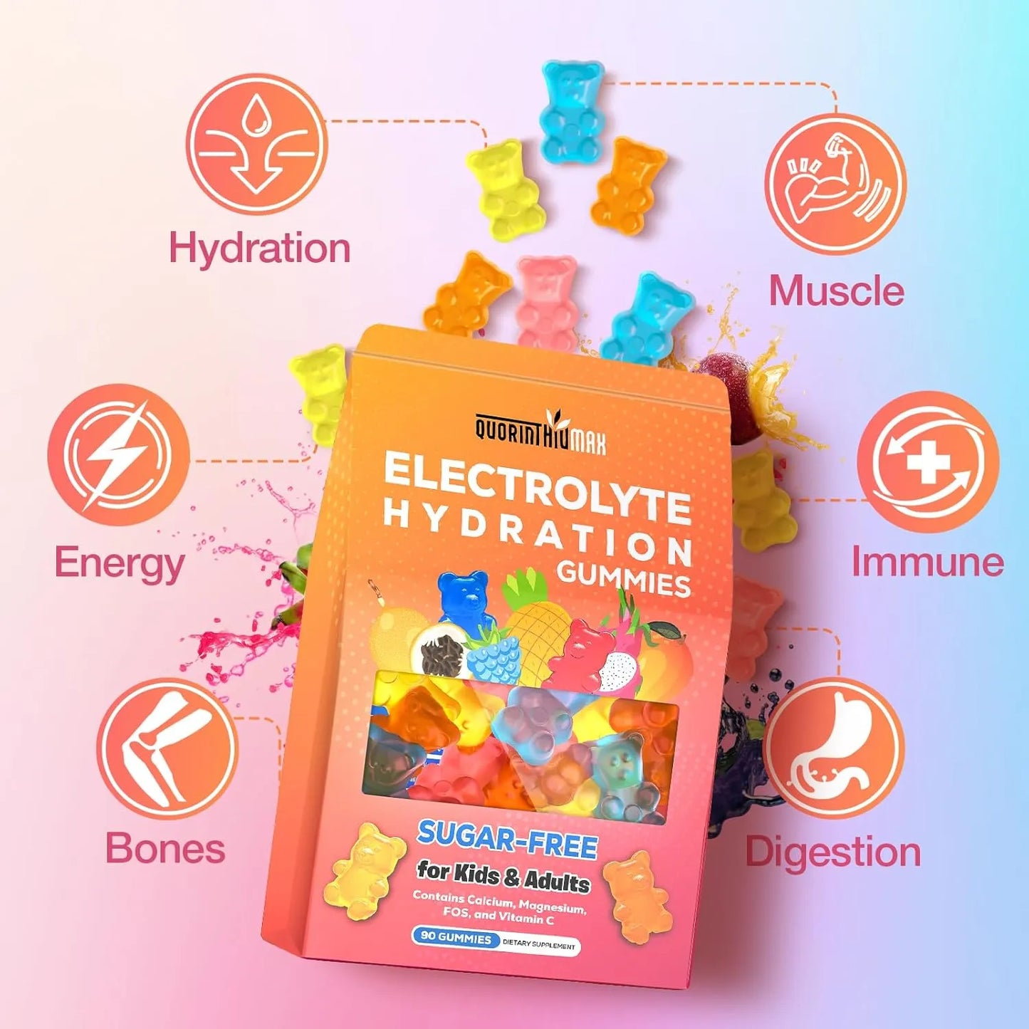 Gomitas Energéticas Hidratantes Con Electrolitos Calcio Y Vitamina C Para Niños Y Adultos