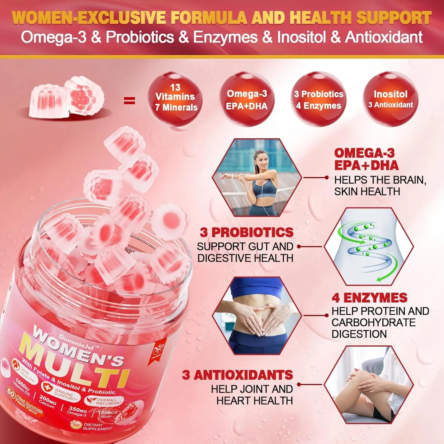 Gomitas Multivitaminicas Sin Azucar Con Omega3 Para Mujer Piel Cabello Uñas