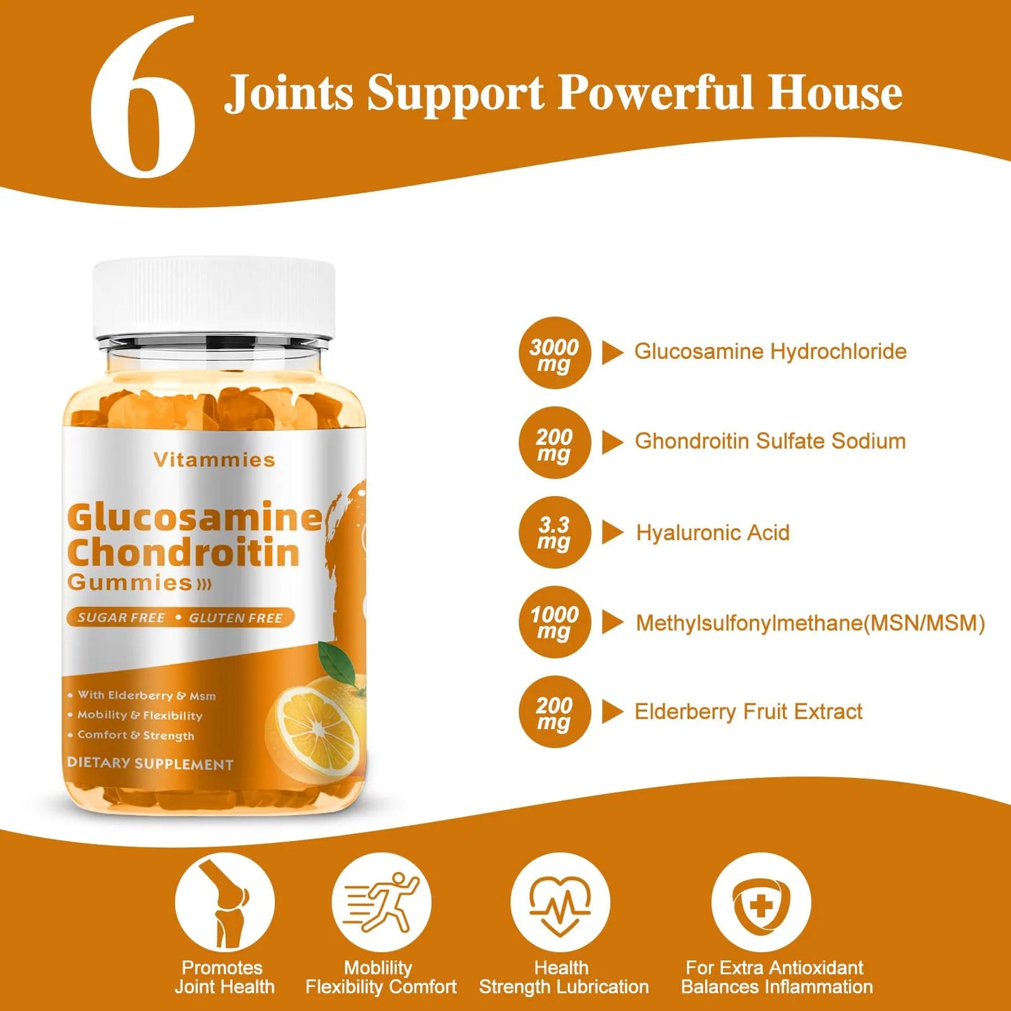 Gomitas De Glucosamina Con Msm Y Saúco Apoyo Articular Antioxidante 60 Unidades