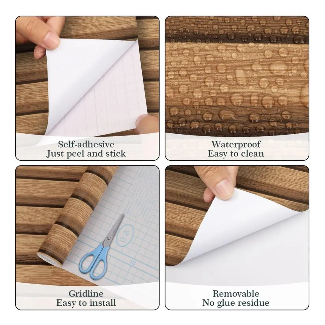 Papel Tapiz Vinilo Autoadhesivo Madera Rejilla 3D Fácil Instalación