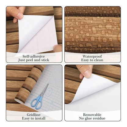 Papel Tapiz Vinilo Autoadhesivo Madera Rejilla 3D Fácil Instalación