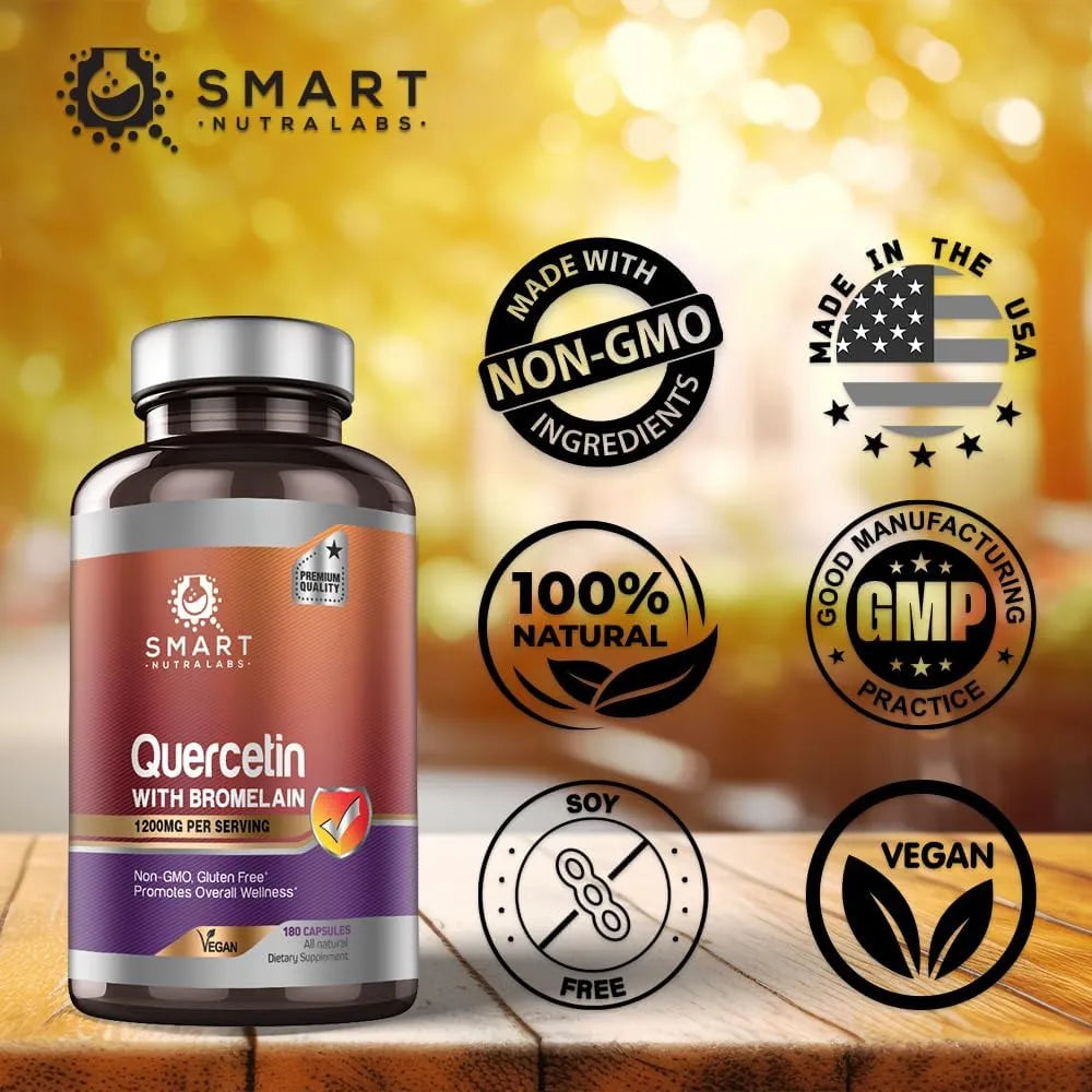 Quercetina Con Bromelina 180 Capsulas 1200 Mg Apoyo Inmunologico Vegano