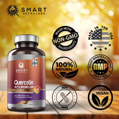 Quercetina Con Bromelina 180 Capsulas 1200 Mg Apoyo Inmunologico Vegano