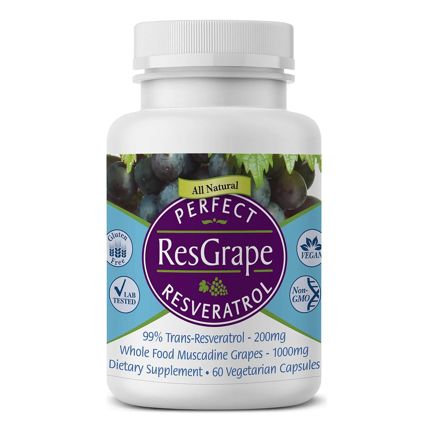 Resveratrol Perfect ResGrape 60 Cápsulas Trans Resveratrol Puro Y Uva Muscadina Orgánica