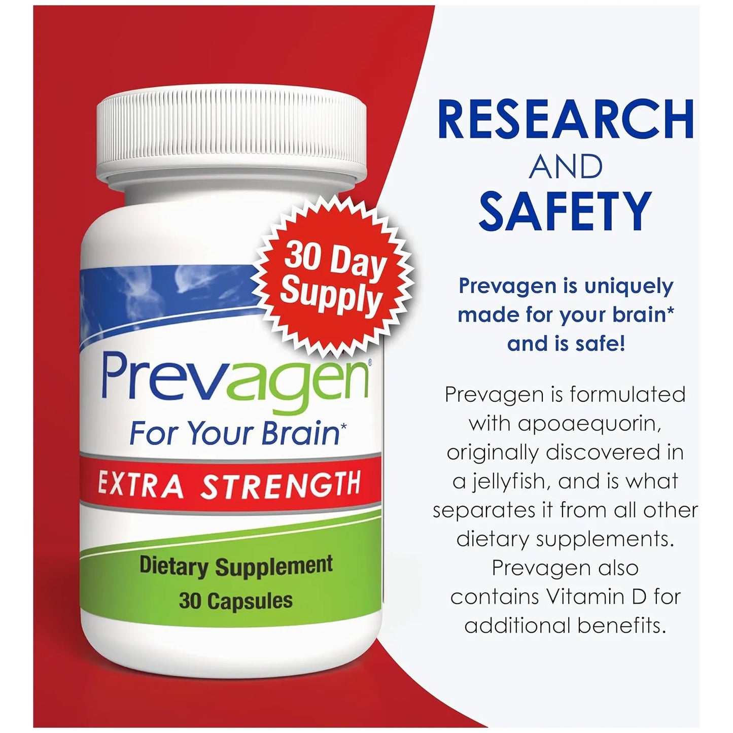 Prevagen Extra Strength 20 Mg 30 Capsulas Pack Doble Con Apoequorina Y Vitamina D