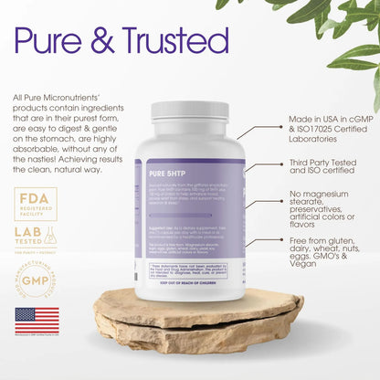 Pure 5 HTP Plus GABA Suplemento Para Sueño Estado De Ánimo Y Estrés 60 Cápsulas