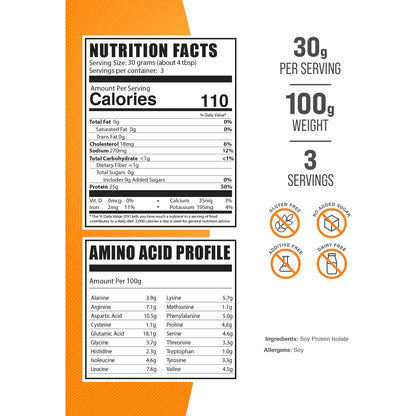 Proteina Aislada De Soja En Polvo 100g Vegana Sin Sabor Para Musculo Y Energia