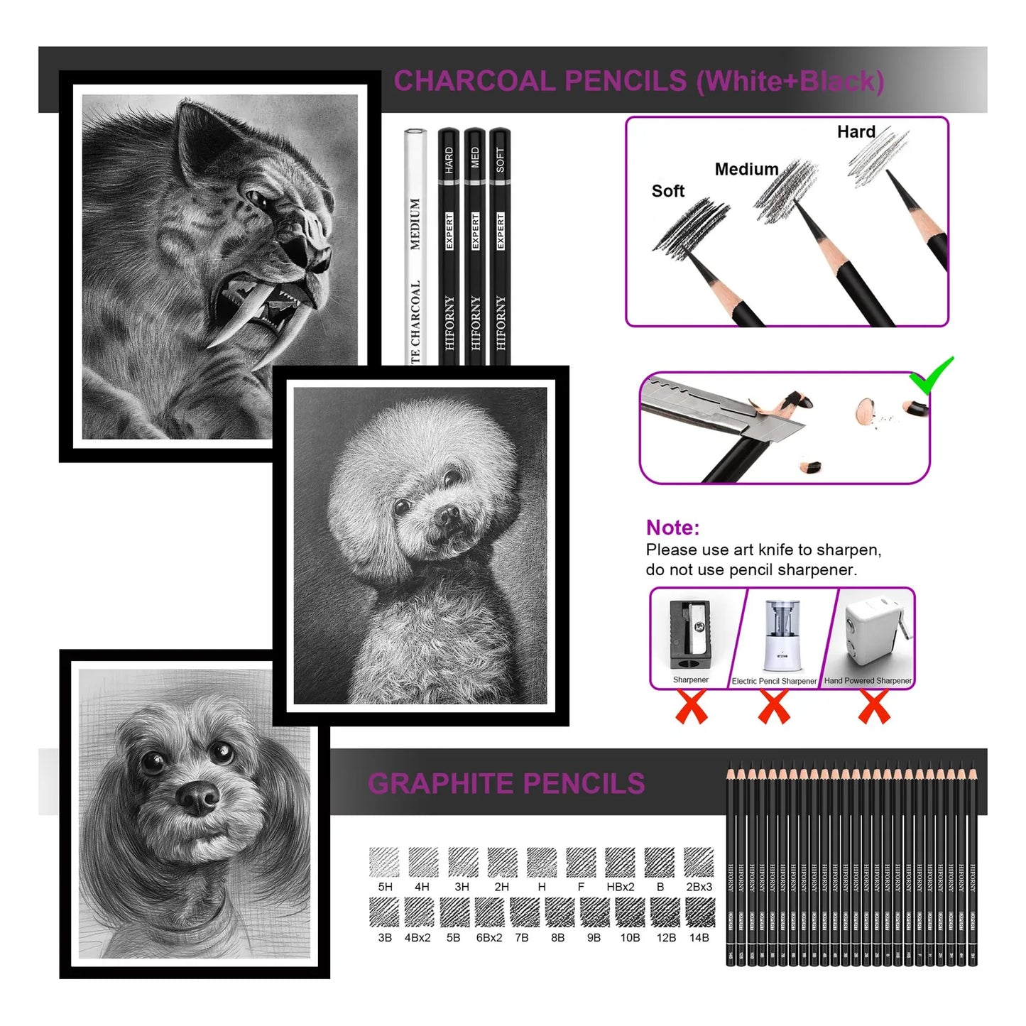 Juego De Lápices De Dibujo 58 Piezas Profesional Con Cuaderno Y Accesorios