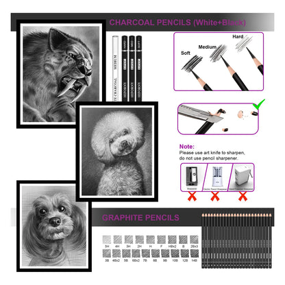 Juego De Lápices De Dibujo 58 Piezas Profesional Con Cuaderno Y Accesorios