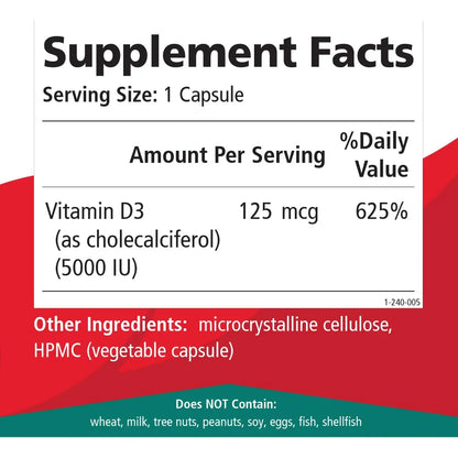 Vitamina D 5000 Ui Colecalciferol Pura 30 Cápsulas Naturales