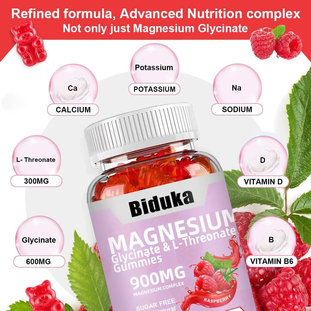 Gomitas De Frambuesa Con Magnesio Glicinato 900 Mg Potasio L Treonato Vitamina D B6 Coq10