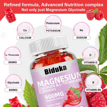 Gomitas De Frambuesa Con Magnesio Glicinato 900 Mg Potasio L Treonato Vitamina D B6 Coq10