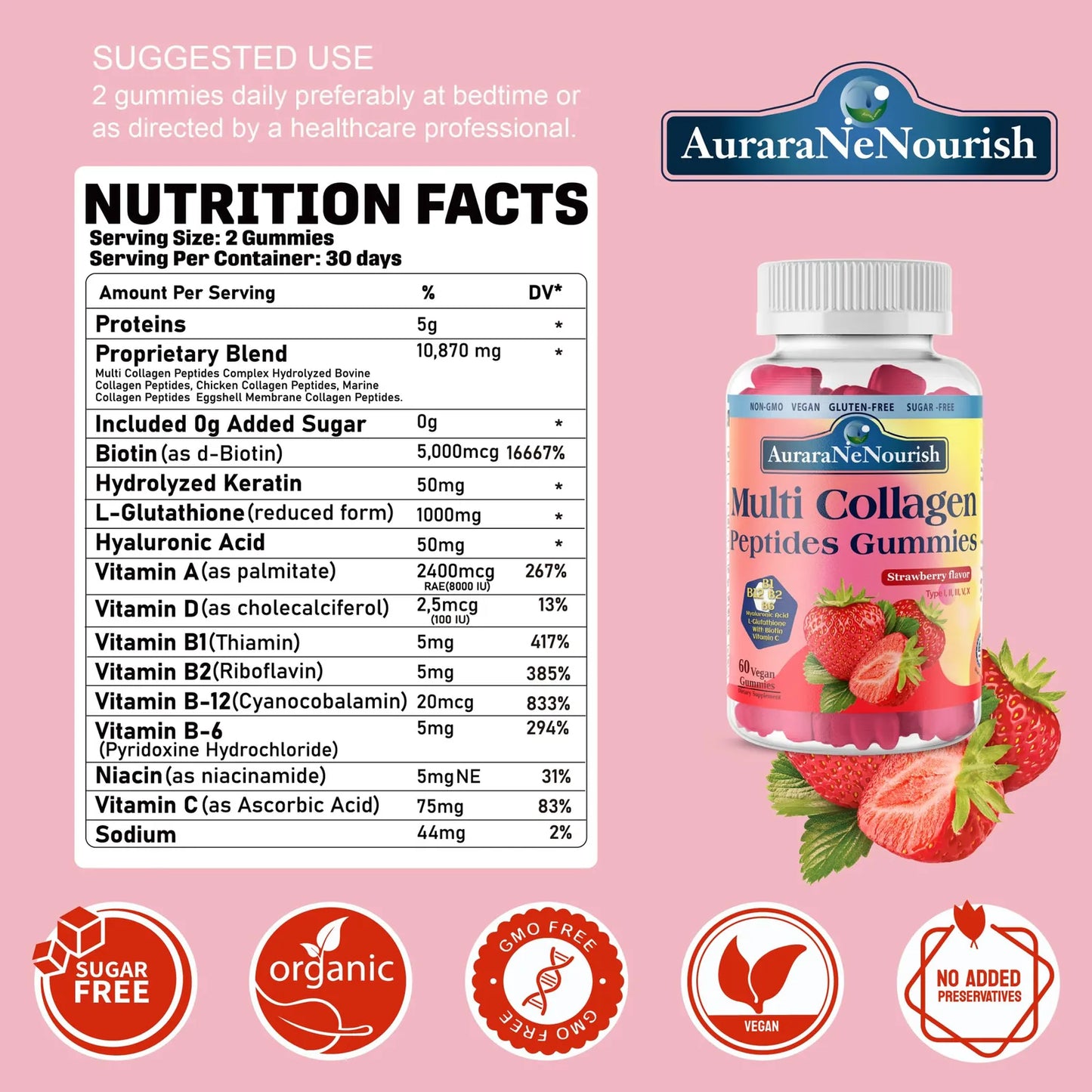 Gomitas De Colágeno Múltiple Hidrolizado 5000 Mg Con Biotina Y Vitaminas