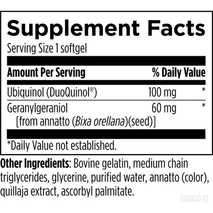 CoQnol 100mg Ubiquinol CoQ10 Con Absorción Superior 60 Cápsulas Blandas