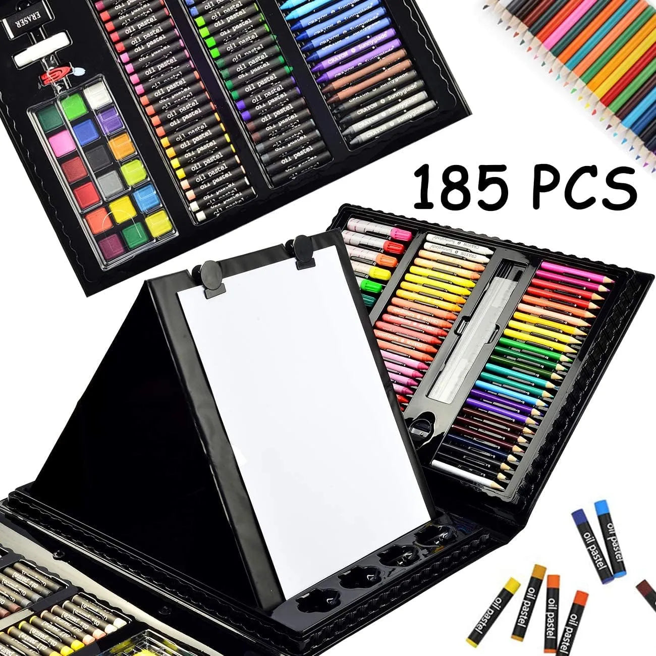 Kit De Pintura Y Dibujo 185 Piezas Con Caballete Doble Cara Materiales Profesionales