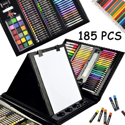 Kit De Pintura Y Dibujo 185 Piezas Con Caballete Doble Cara Materiales Profesionales
