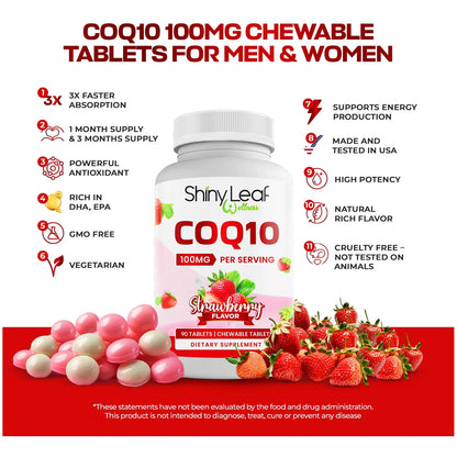 Suplemento CoQ10 100 Mg Tabletas Masticables Sabor Fresa Salud Corazon Y Energia